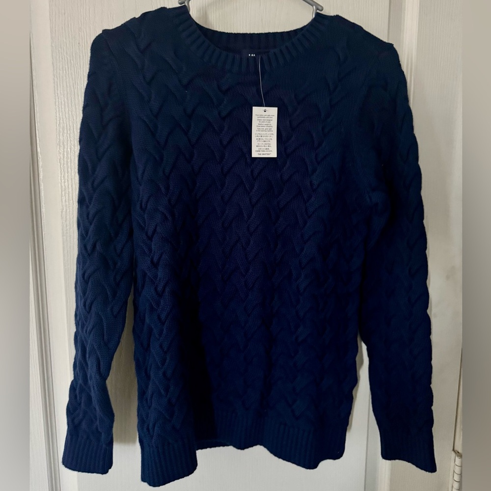 NWT Lands' End Women's Drifter Navy Blue Cable Knit Crewneck Sweater, Small
